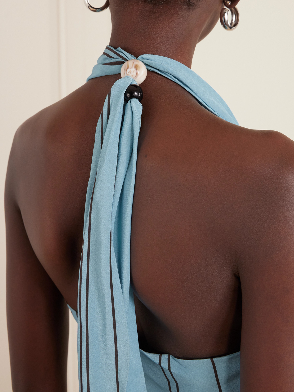 Rioja Striped Silk Halterneck Maxi Dress - Blue
