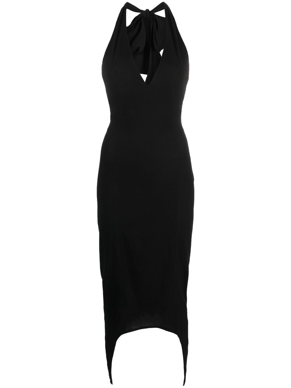 Halterneck V-neck midi dress - Black