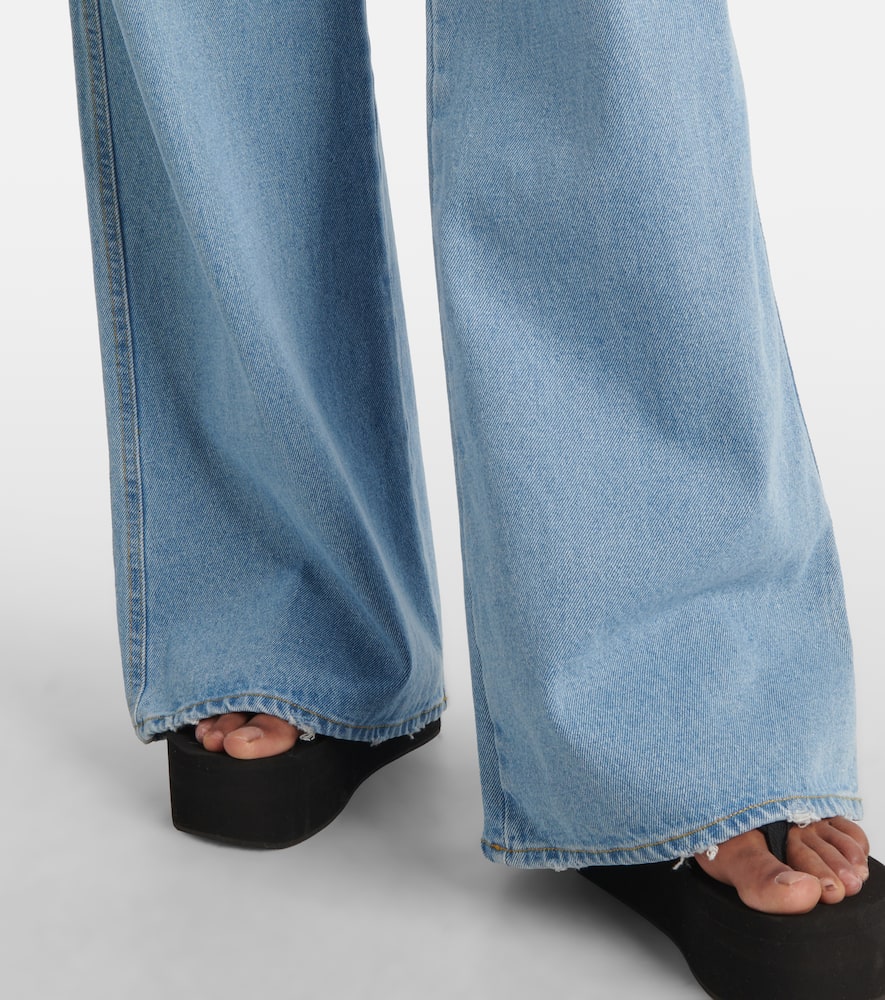 Leather-trimmed wide-leg jeans