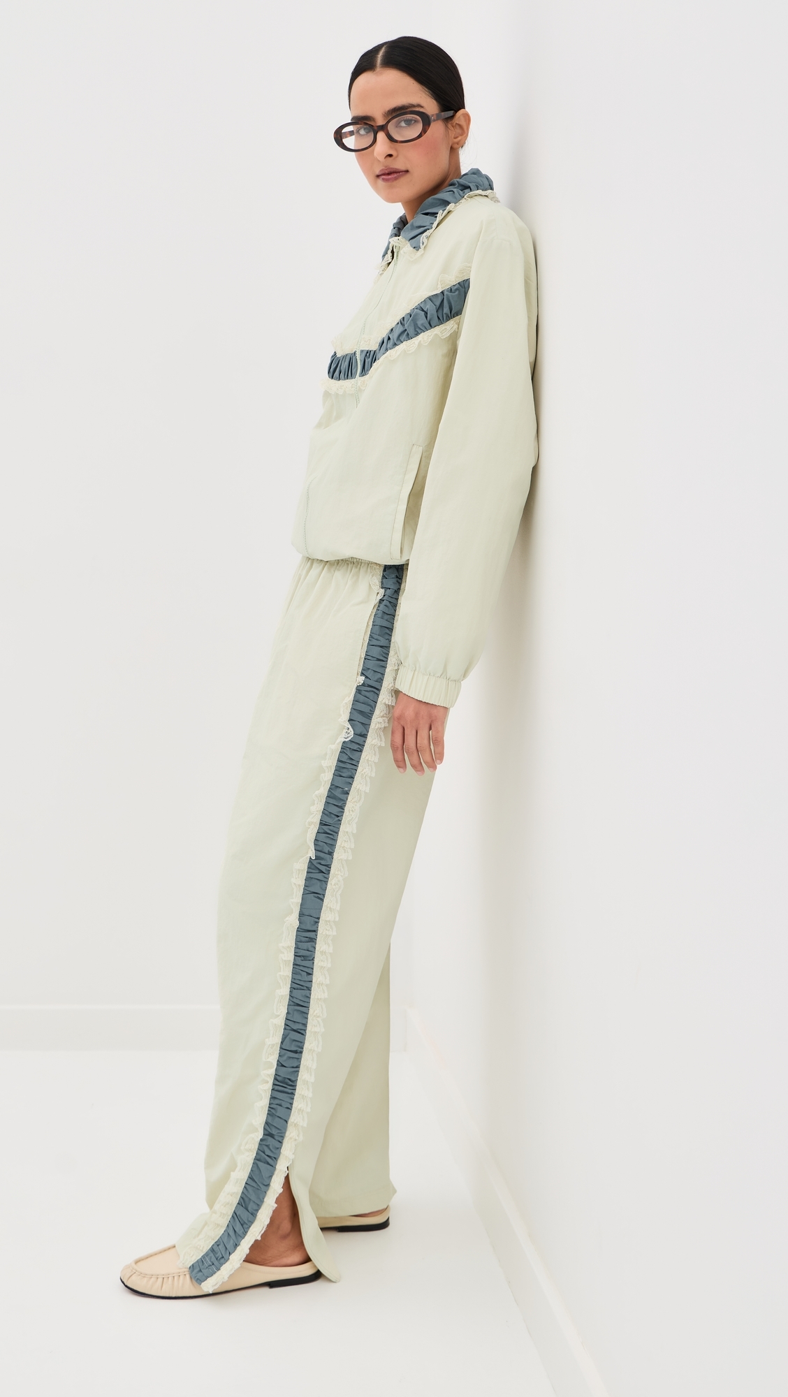Wilbur Ruched Stripe Pants Ivory/Blue