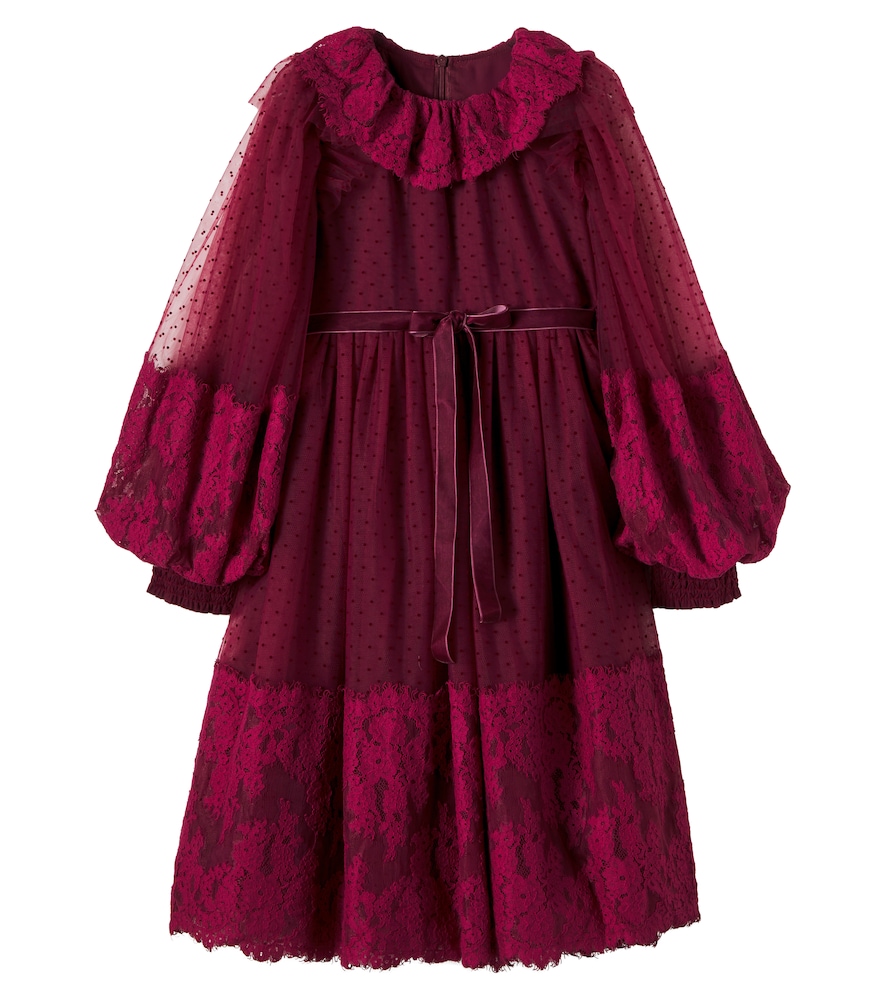 Lace-trimmed point d'esprit dress