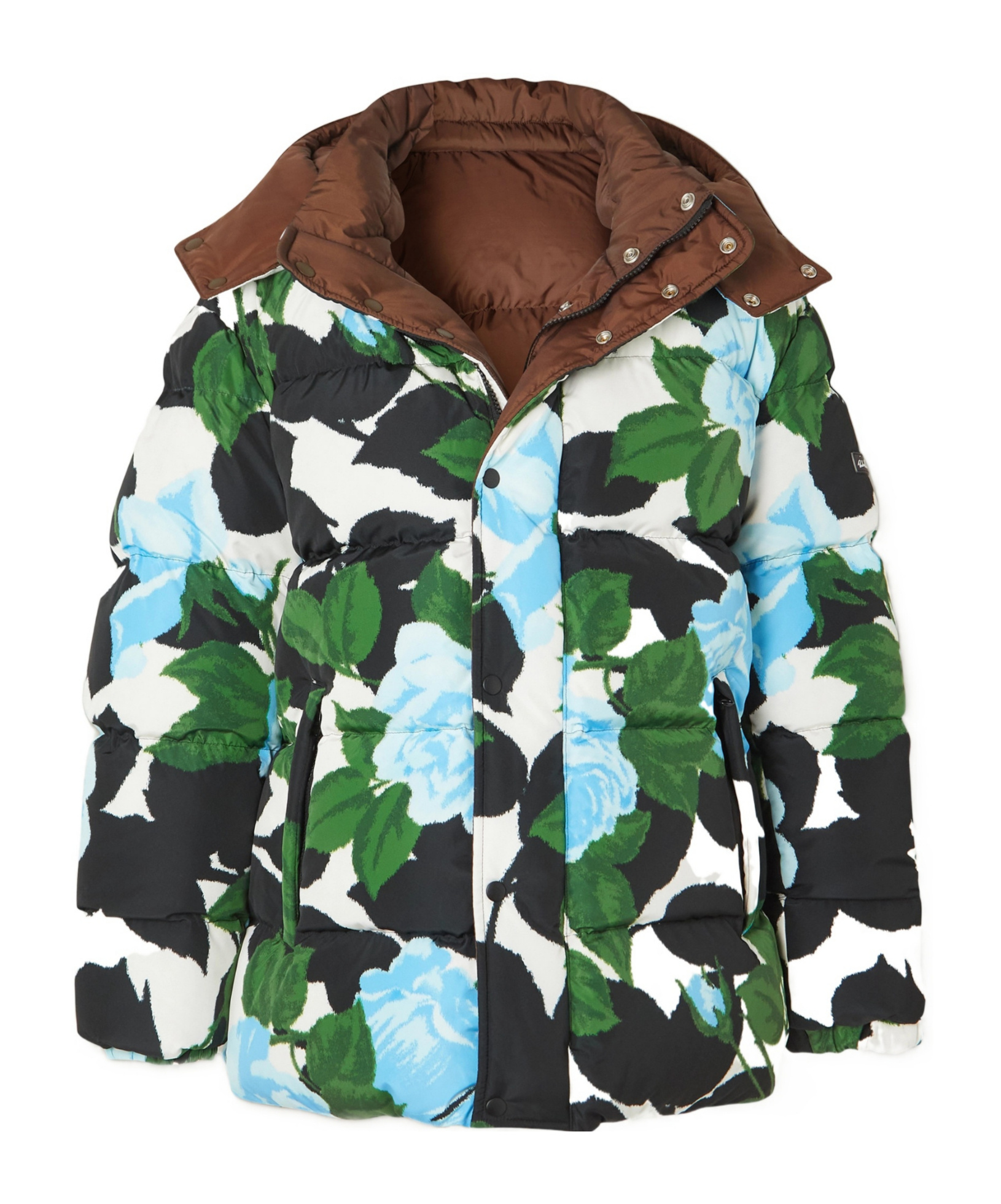 Floral-print quilted shell down jacket