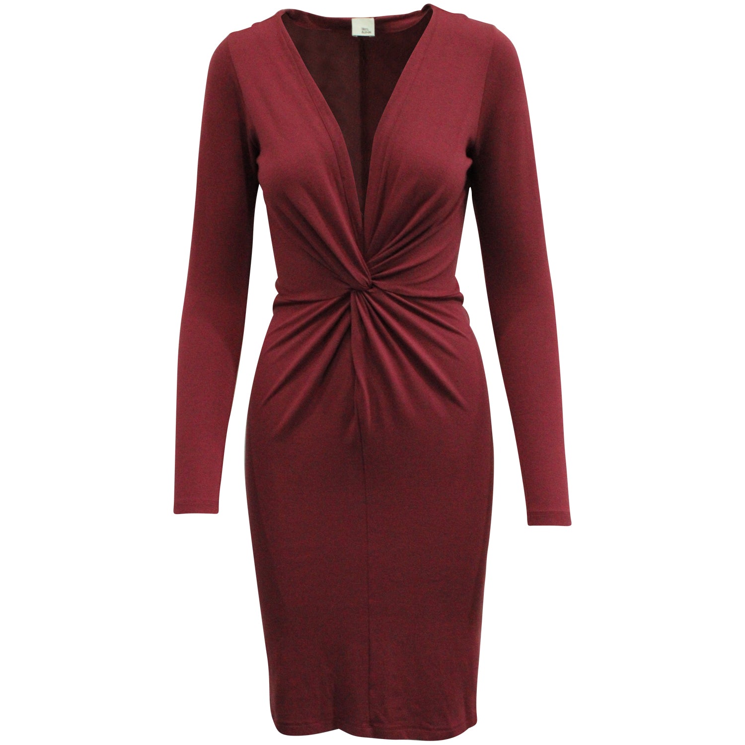 Front Knot Midi Dress in Burgundy Viscose