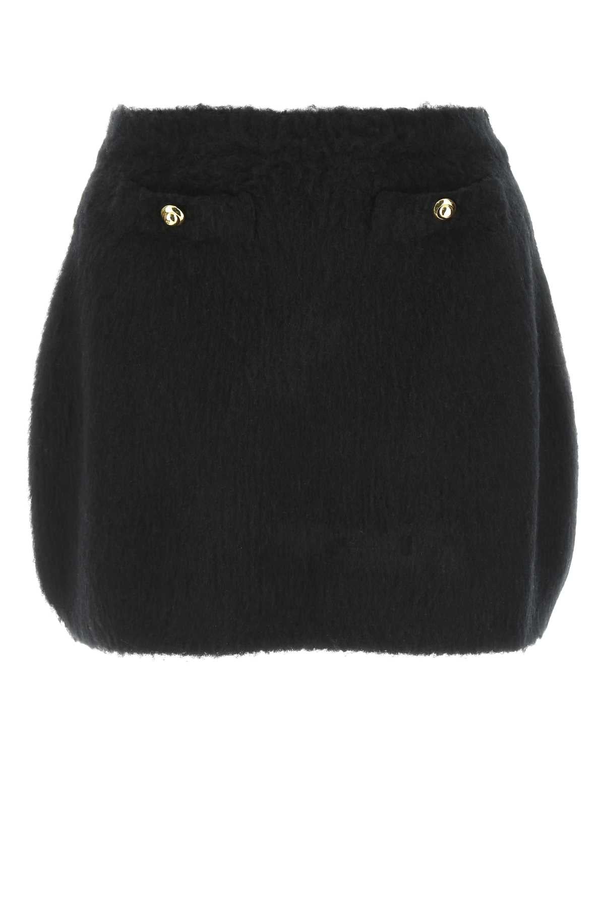 Stretch Wool Blend Mini Skirt — Black