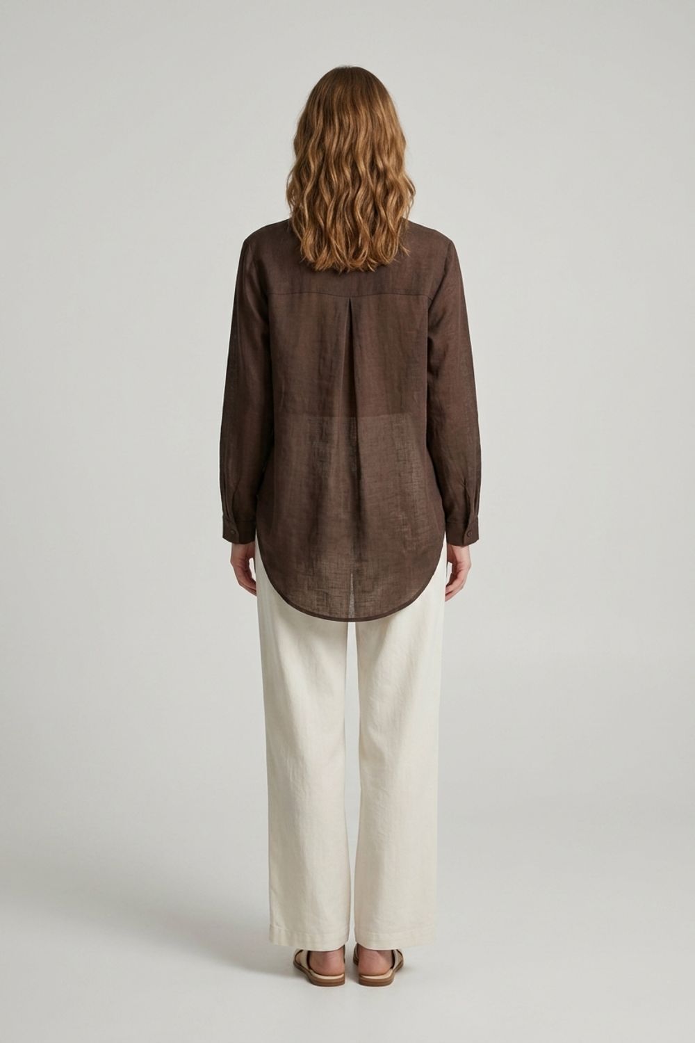 Izabel London Women's Relaxed Collarless 3/4 Sleeve Shirt in Brown