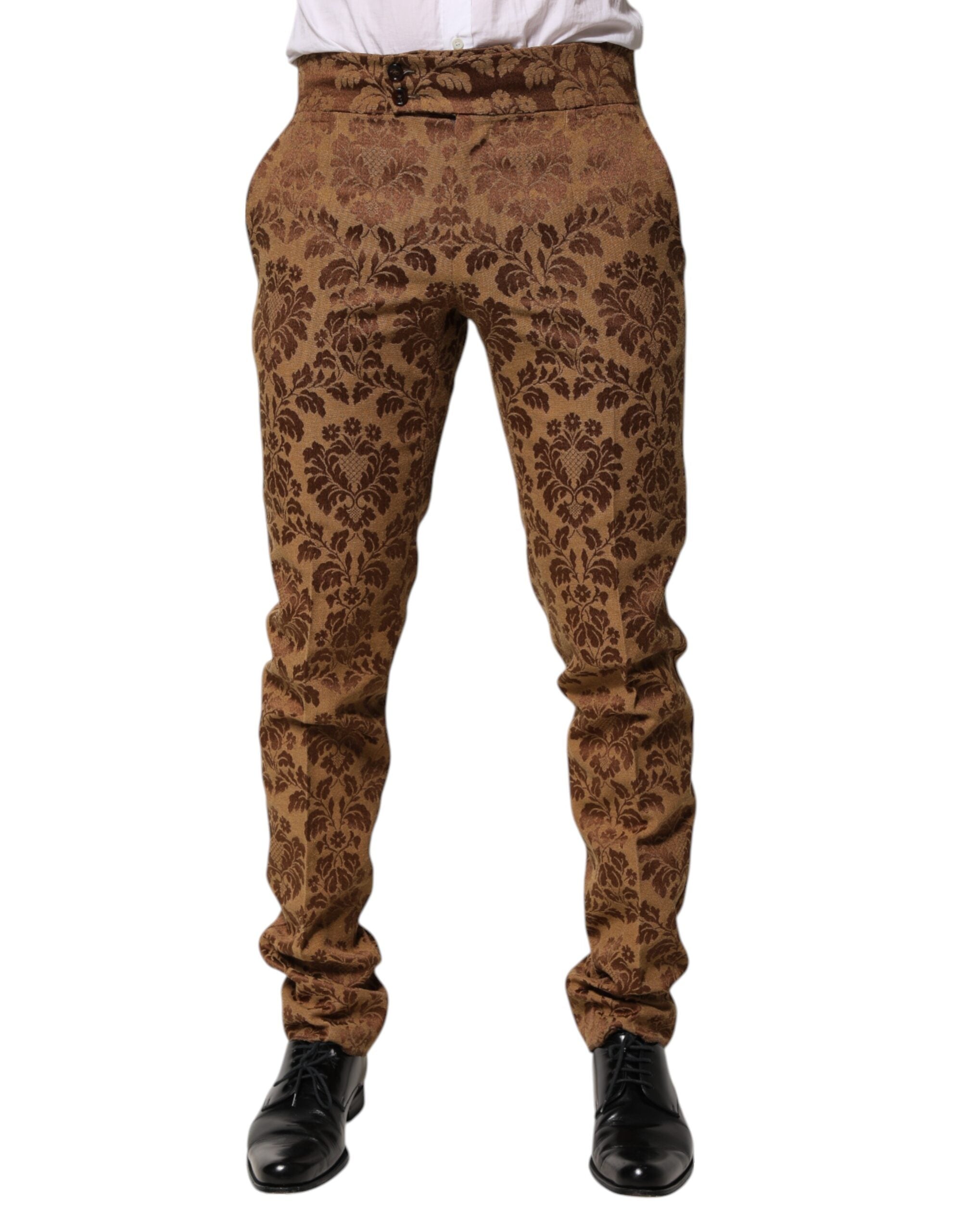 Floral Jacquard Trousers — Brown