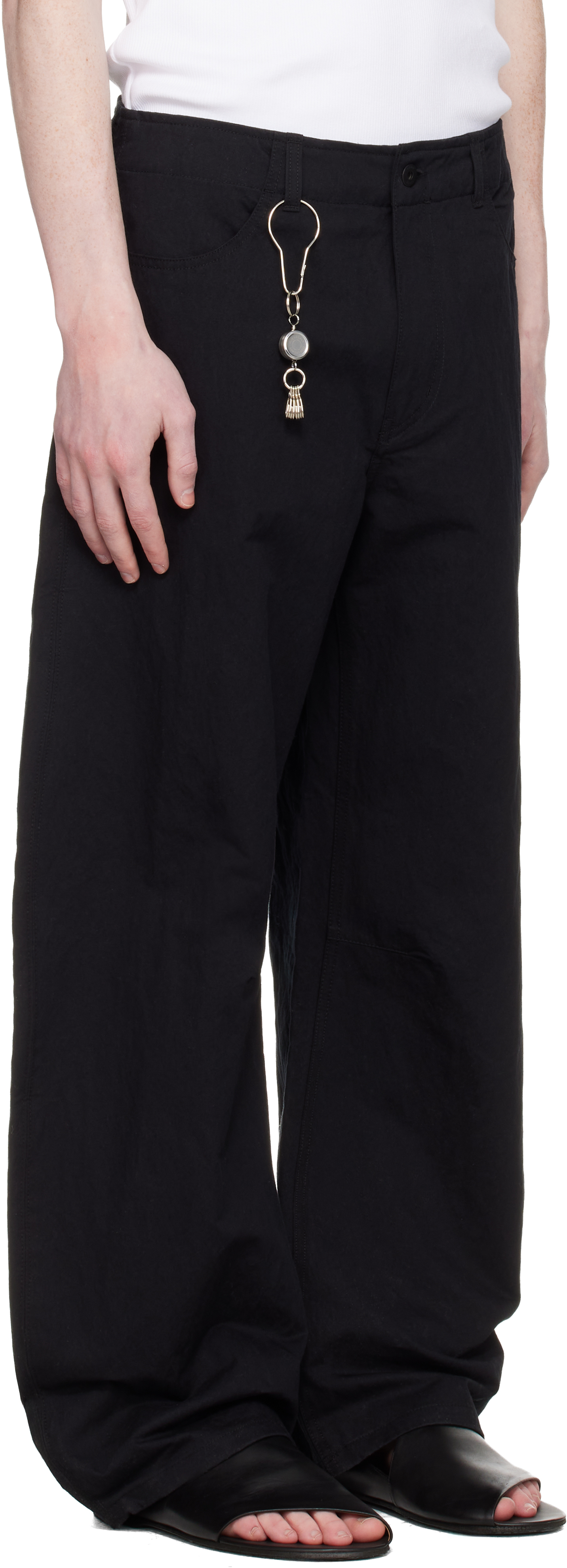 Black Deep Curved Cotton Blend Trousers