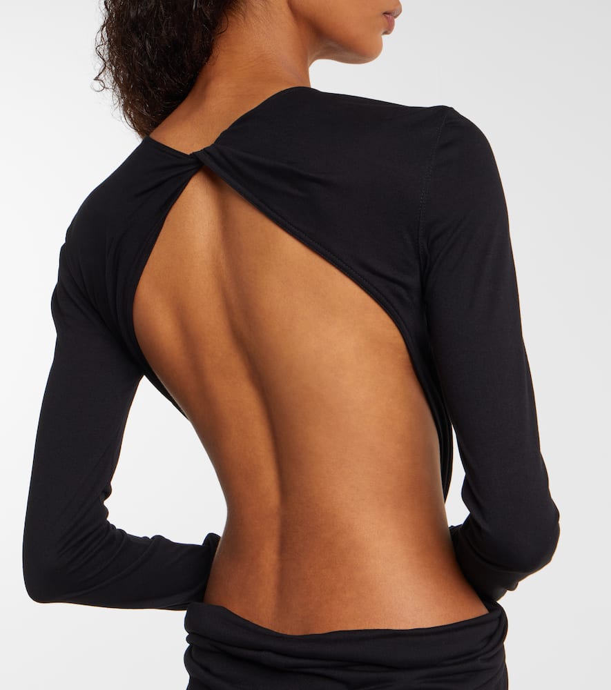 Poppy ruched open-back jersey gown