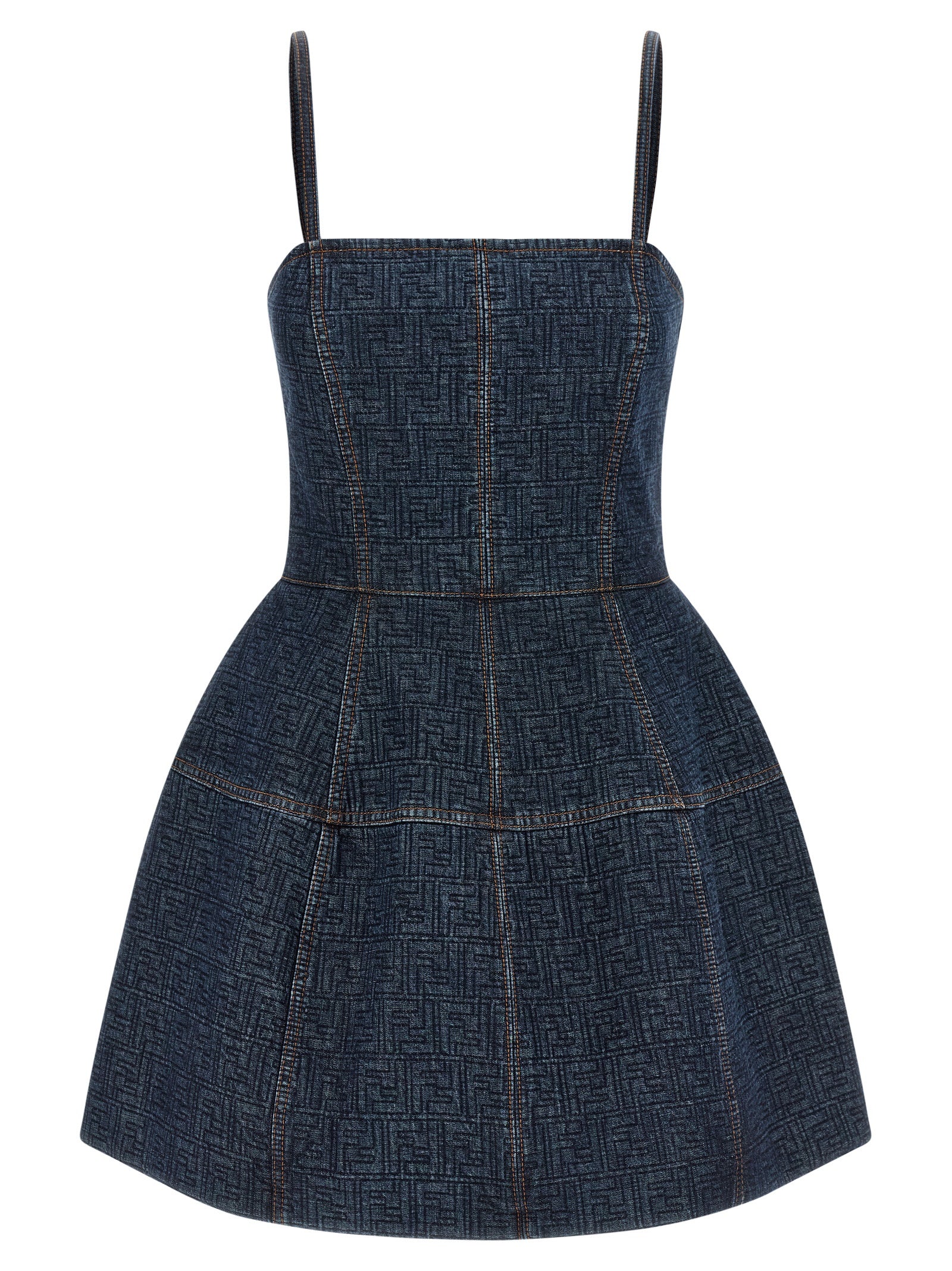 Quilted FF Denim Dress — Blue