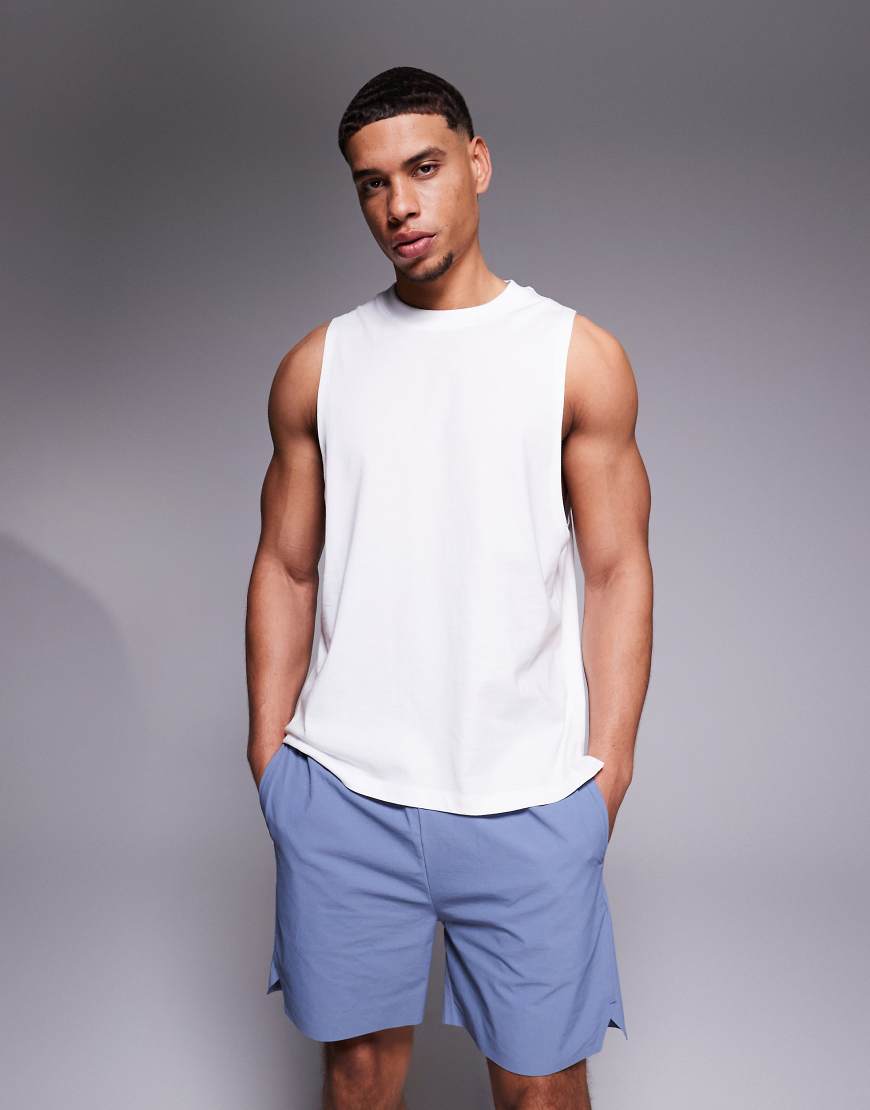 4505 Icon cotton drop armhole training tank top in white