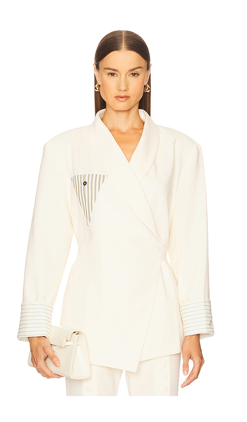 YLLW THE LABEL Novela Linen Blazer in White. S. Also in L