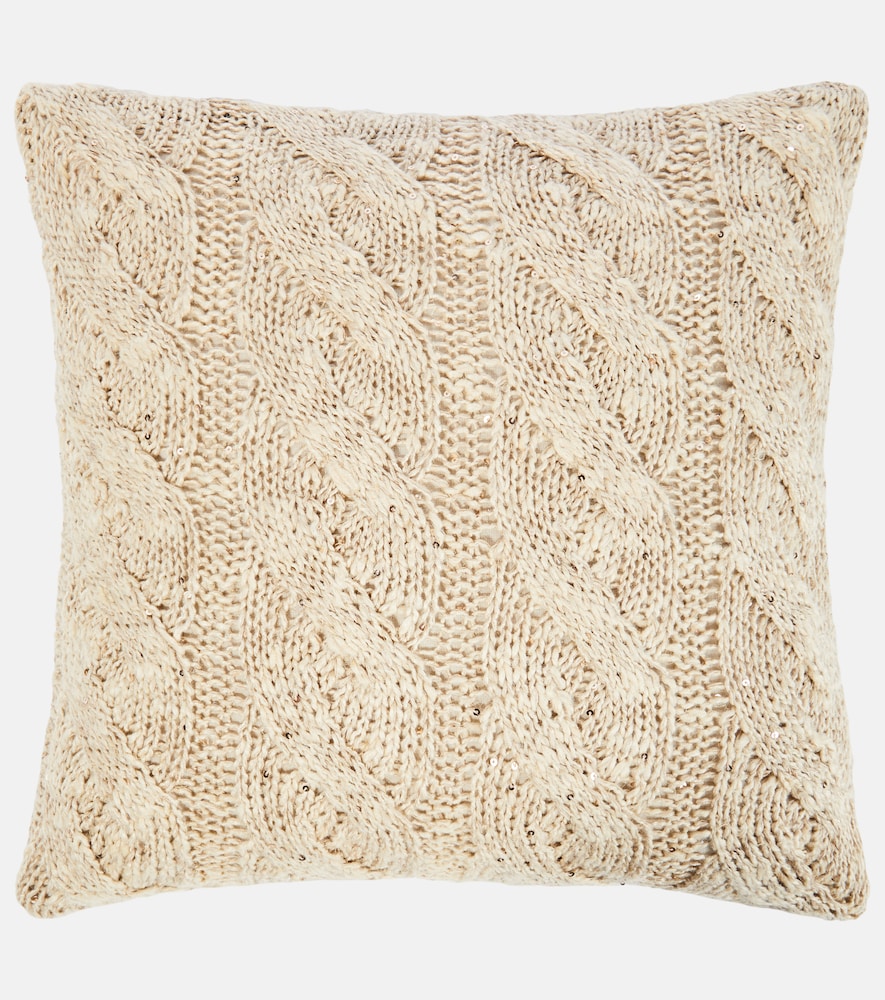 Cable-knit linen and silk pillow