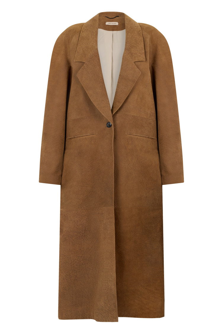 The Mannei - calf length leather coat loose silhouette