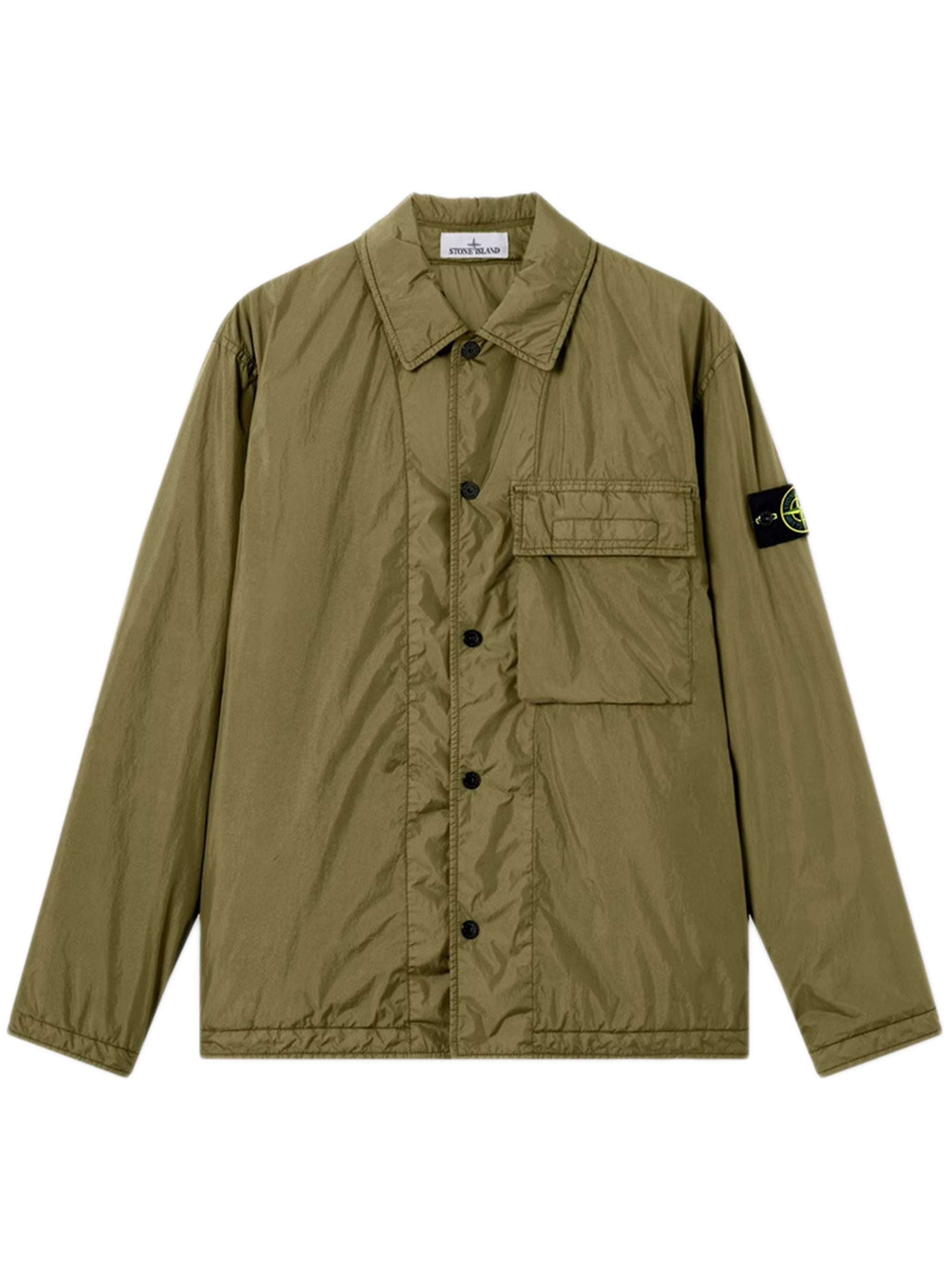 Padded Nylon Overshirt with Button Closure and Chest Pocket