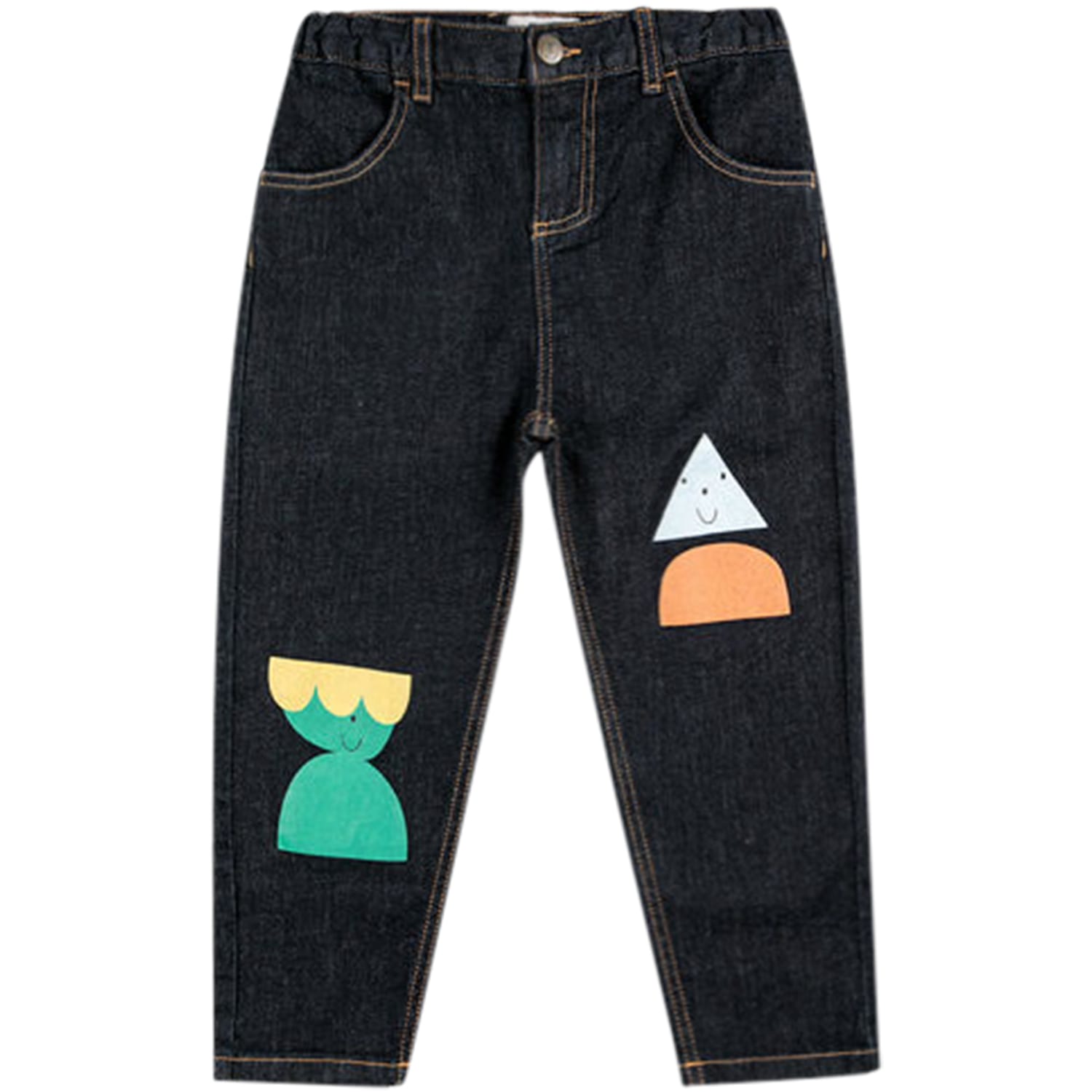 Blue Jeans For Kids With Geometric Printing And Logo