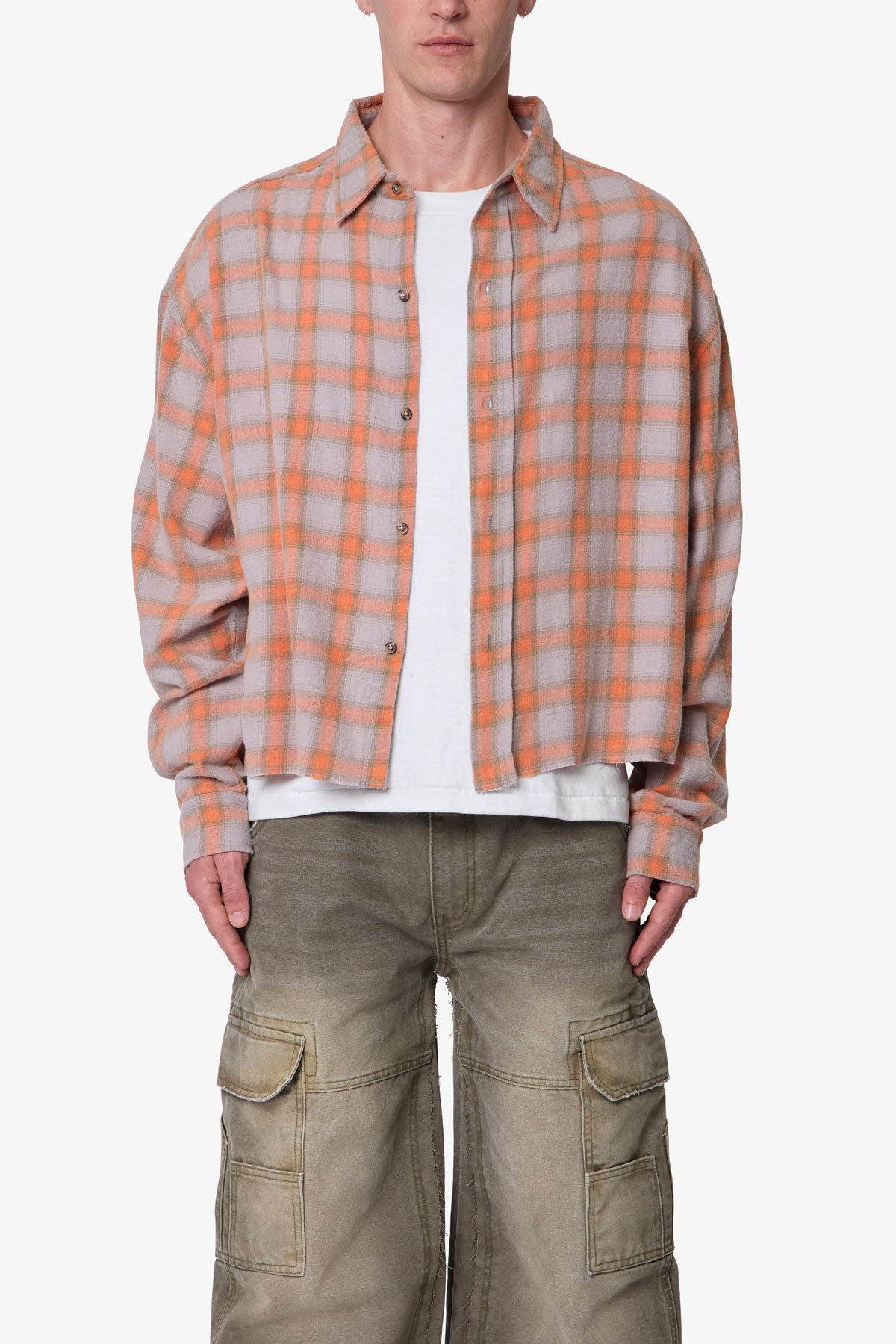 Vintage Cropped Flannel Shirt - Red
