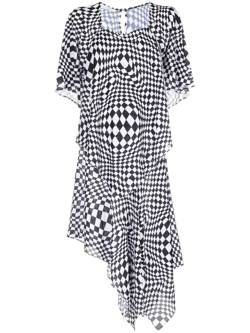 Geometric-print asymmetric dress - Black