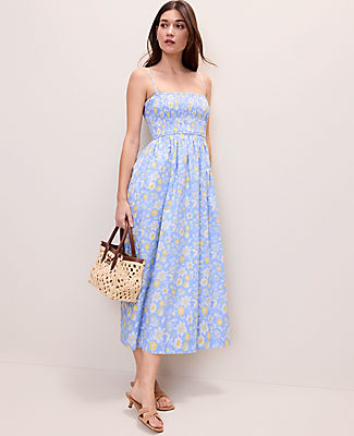 Ann Taylor Petite Weekend Floral Smocked Midi Dress