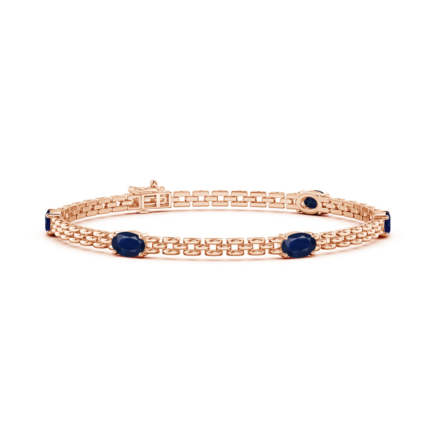Angara 3.0 Carats Five Stone Oval Sapphire Station Link Bracelet in 14K Rose Gold