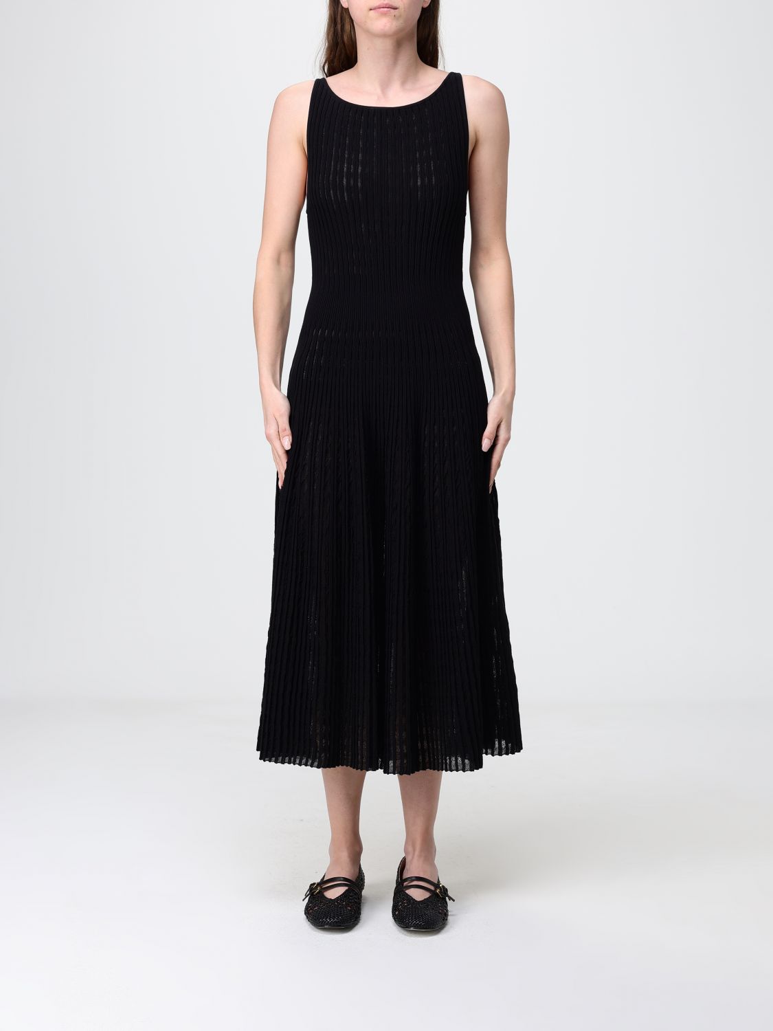Pleated Knit Off-the-Shoulder Midi Dress