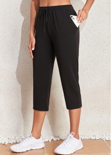 Modlily Black Pocket Regular Drawastring High Waisted Pant