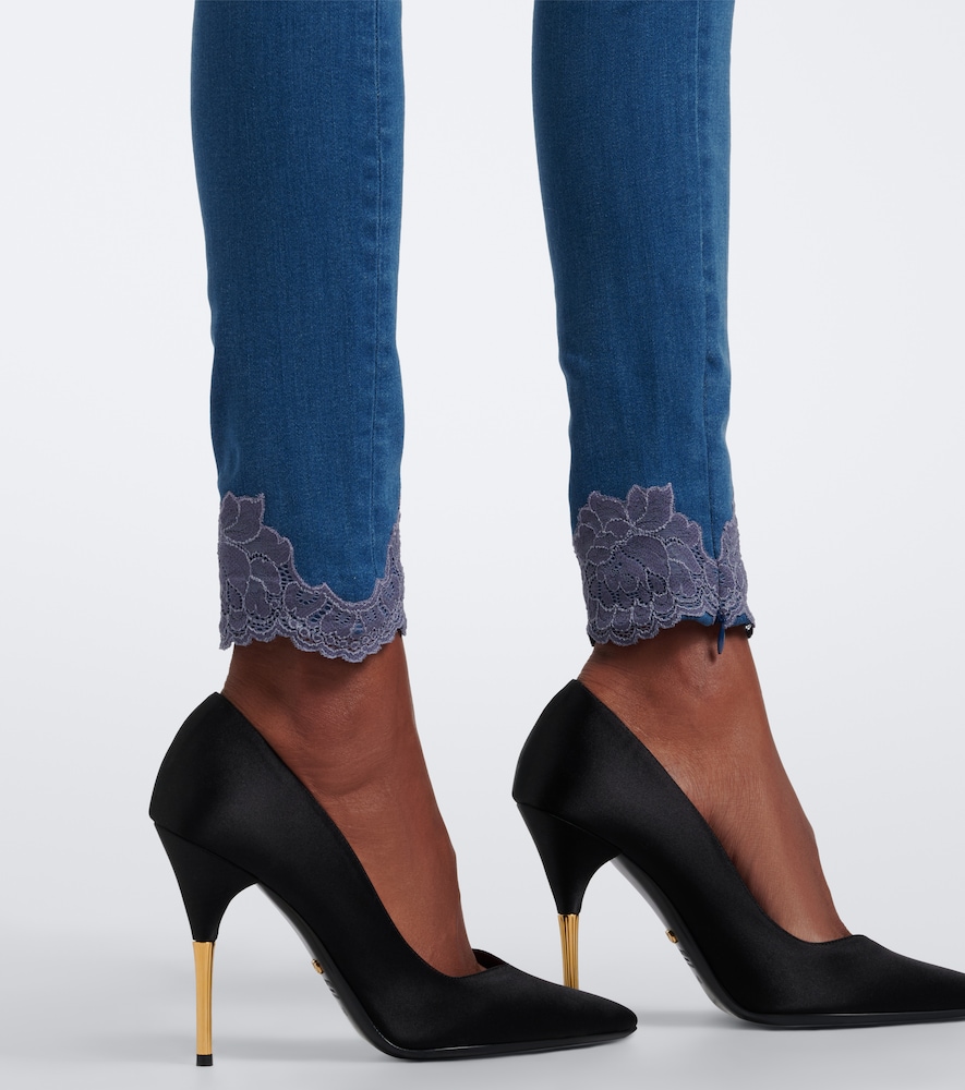 Lace-trimmed skinny jeans