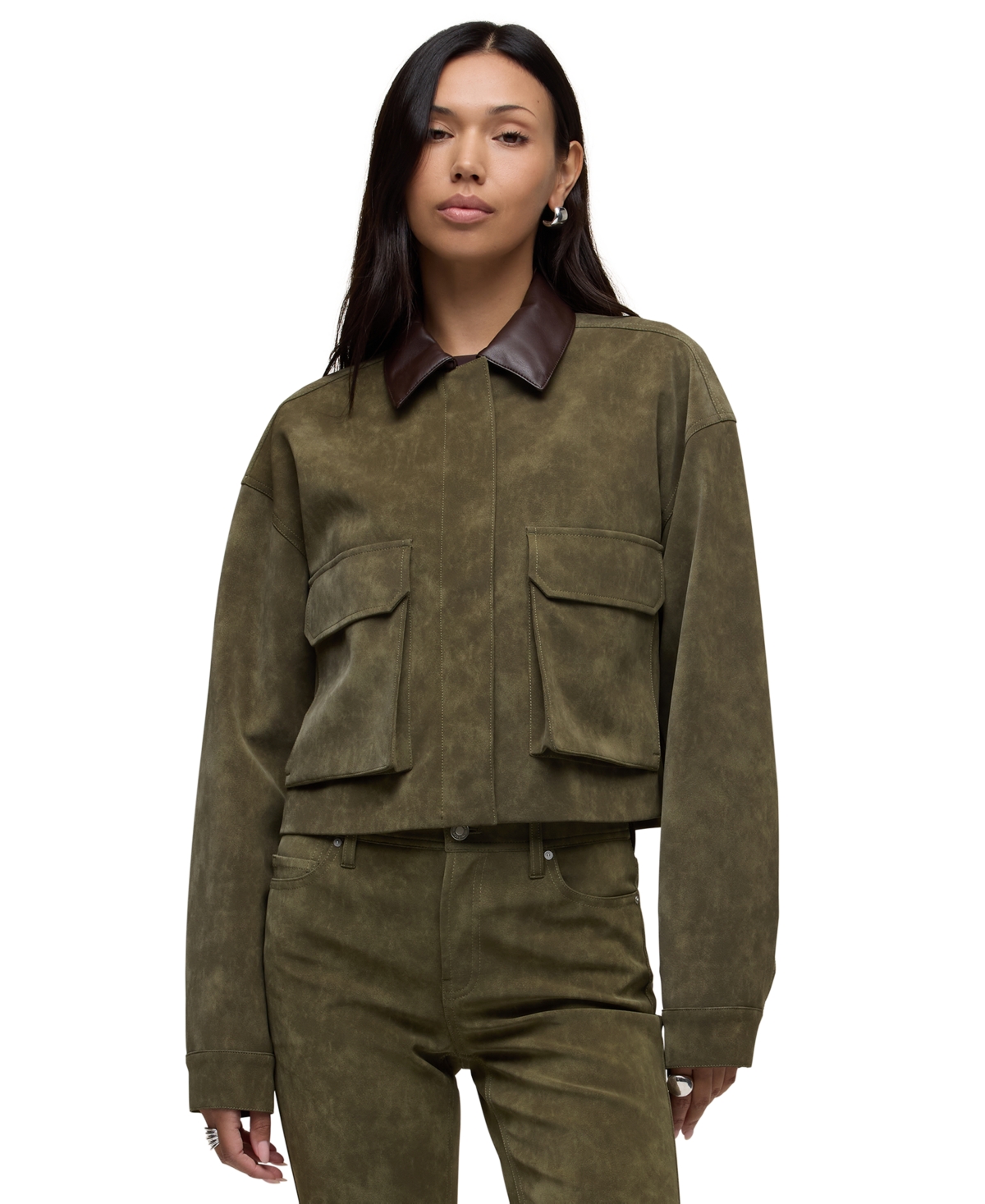 Women's Faux Suede Chore Jacket - Army Green