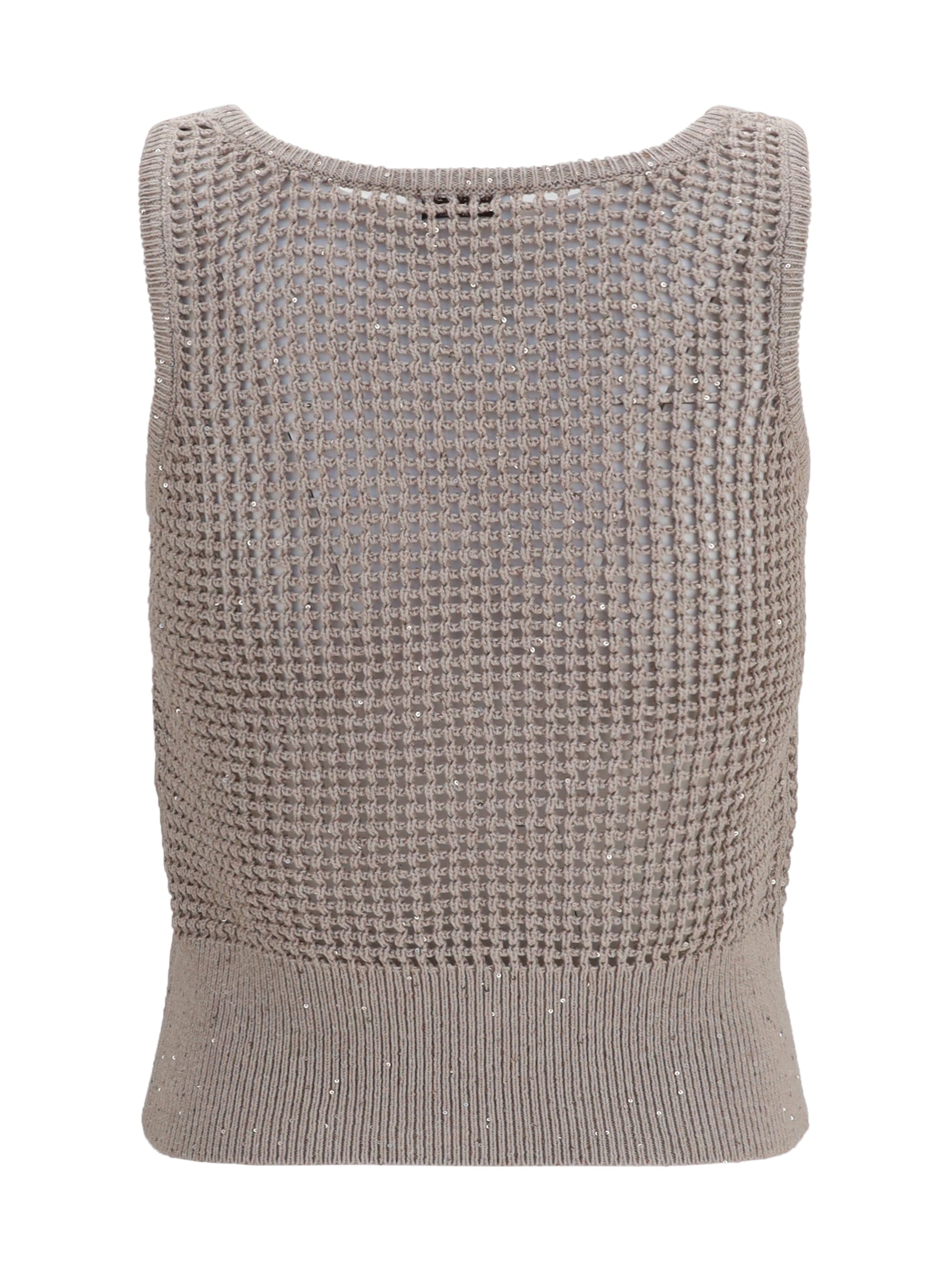 Perforated Sequin Tank Top — Beige