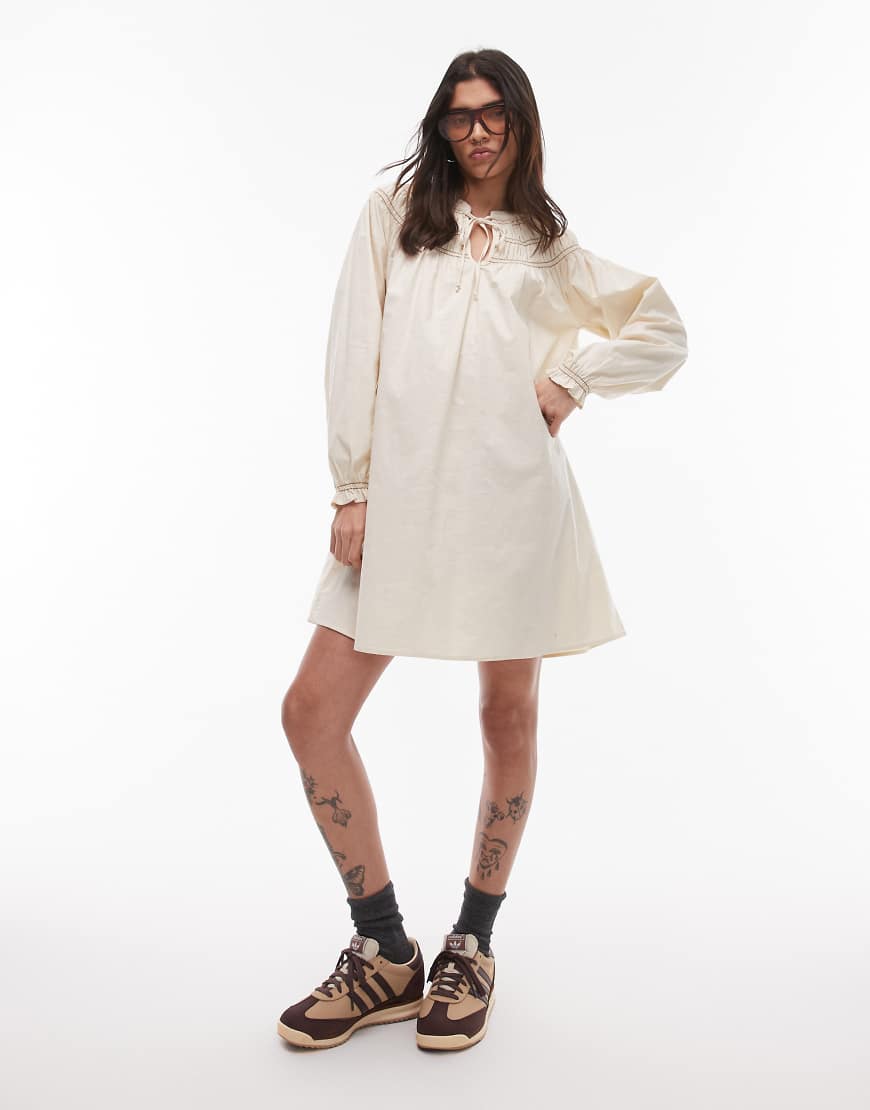 Resume boho throw on smock dress in creme-White