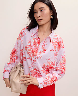 Ann Taylor Floral Linen Button Down Shirt