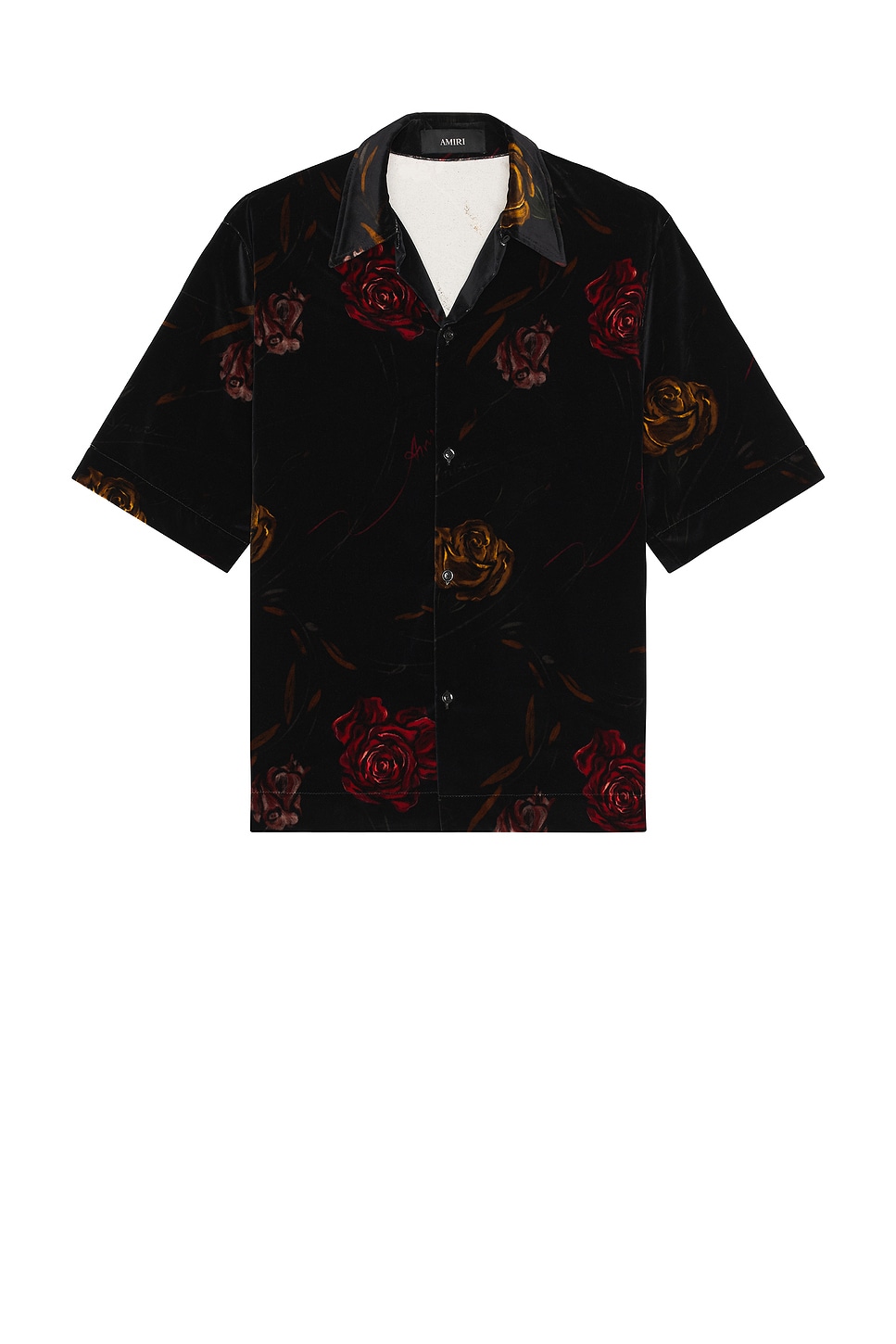 Amiri Floral Velvet Camp Shirt in Black - Black. XL/1X also in
