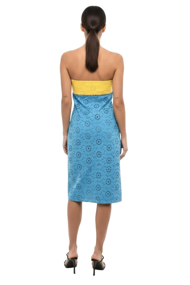 Multicolor Color Block Strapless Midi Dress