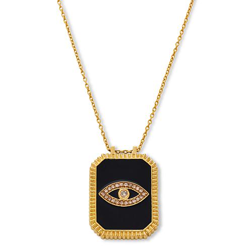 "Rarities Gold-Plated Evil Eye Diamond Pendant with 18"" Cable Chain"