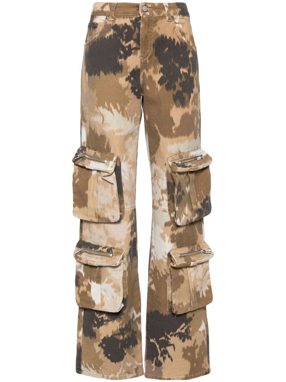Chiné camouflage-print cargo jeans - Pink