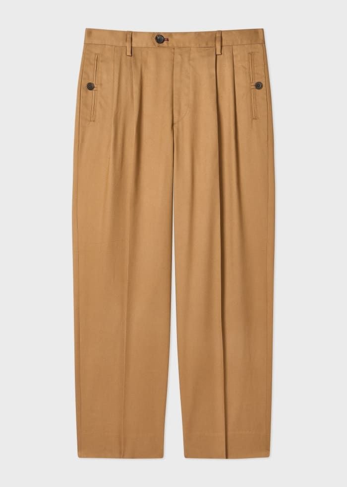 Tan Double-Pleat Wide Leg Trousers Brown