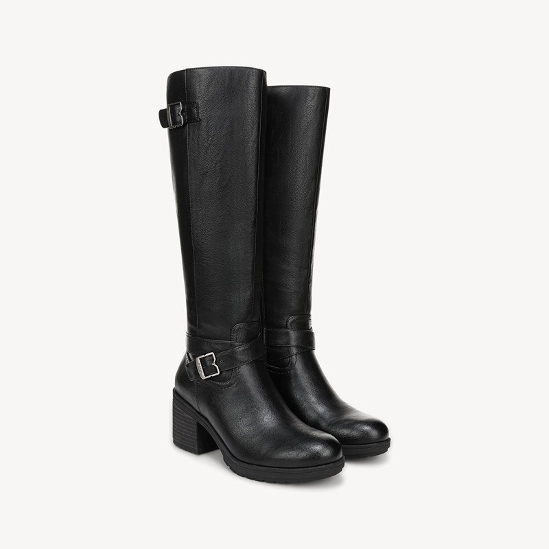 Women's Prairie Block Heel Knee High Boot Black Faux Leather DRSCH