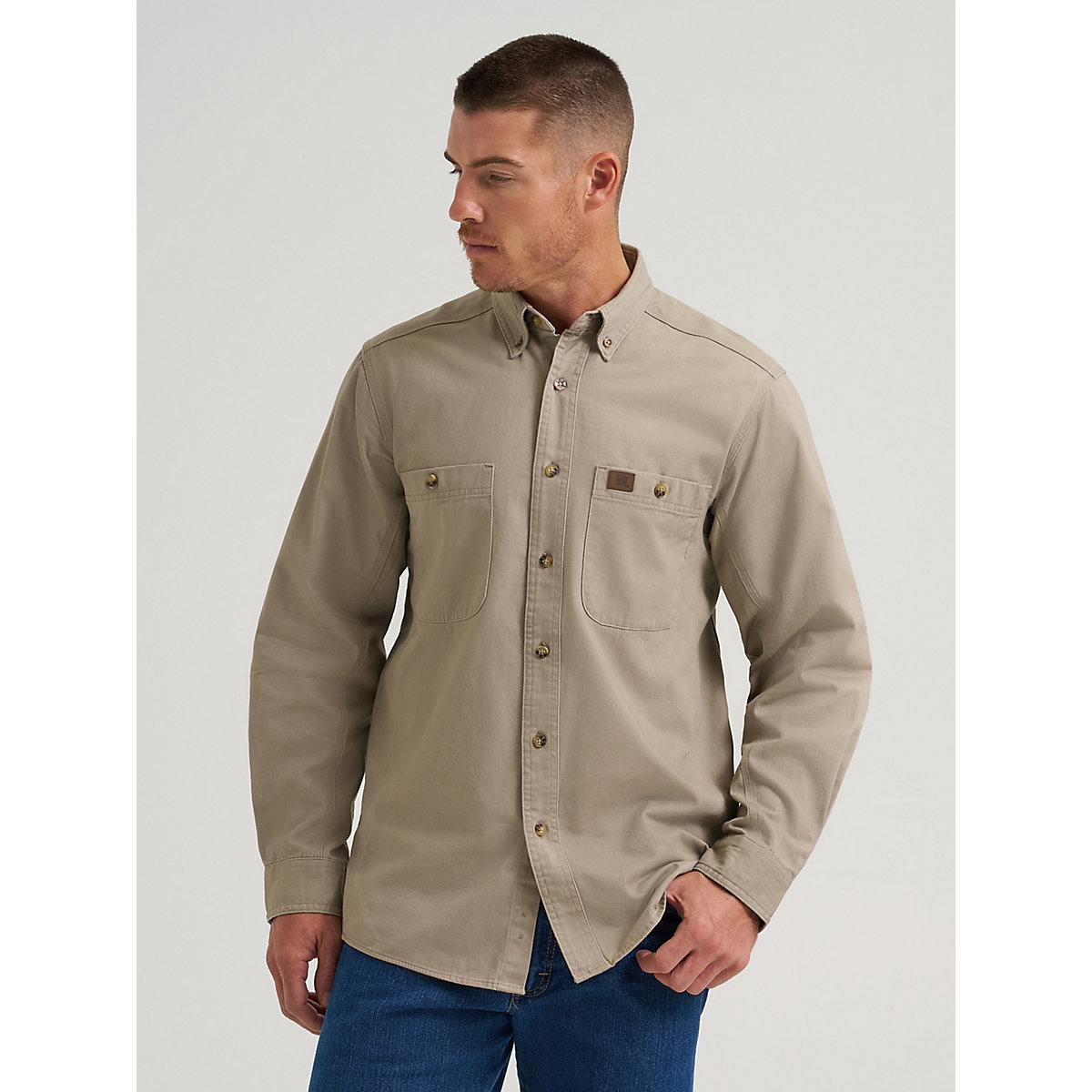 ® RIGGS Workwear® Long Sleeve Button Down Solid Twill Work Shirt in Khaki