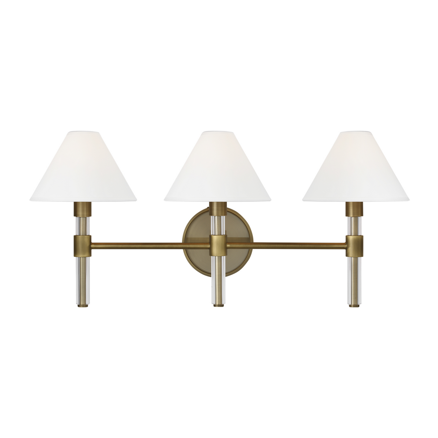 Visual Comfort Studio Robert 3-Light Bathroom Vanity Light in Time Worn Brass And Clear Acrylic by Ralph Lauren