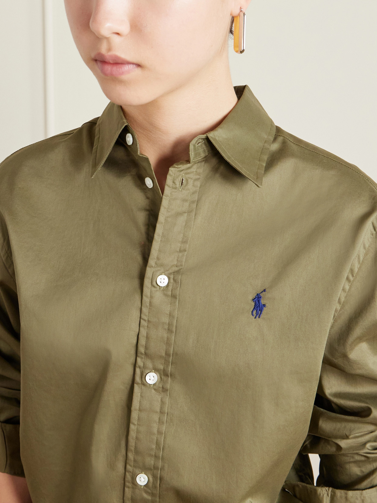 Embroidered Cotton Oxford Shirt - Green