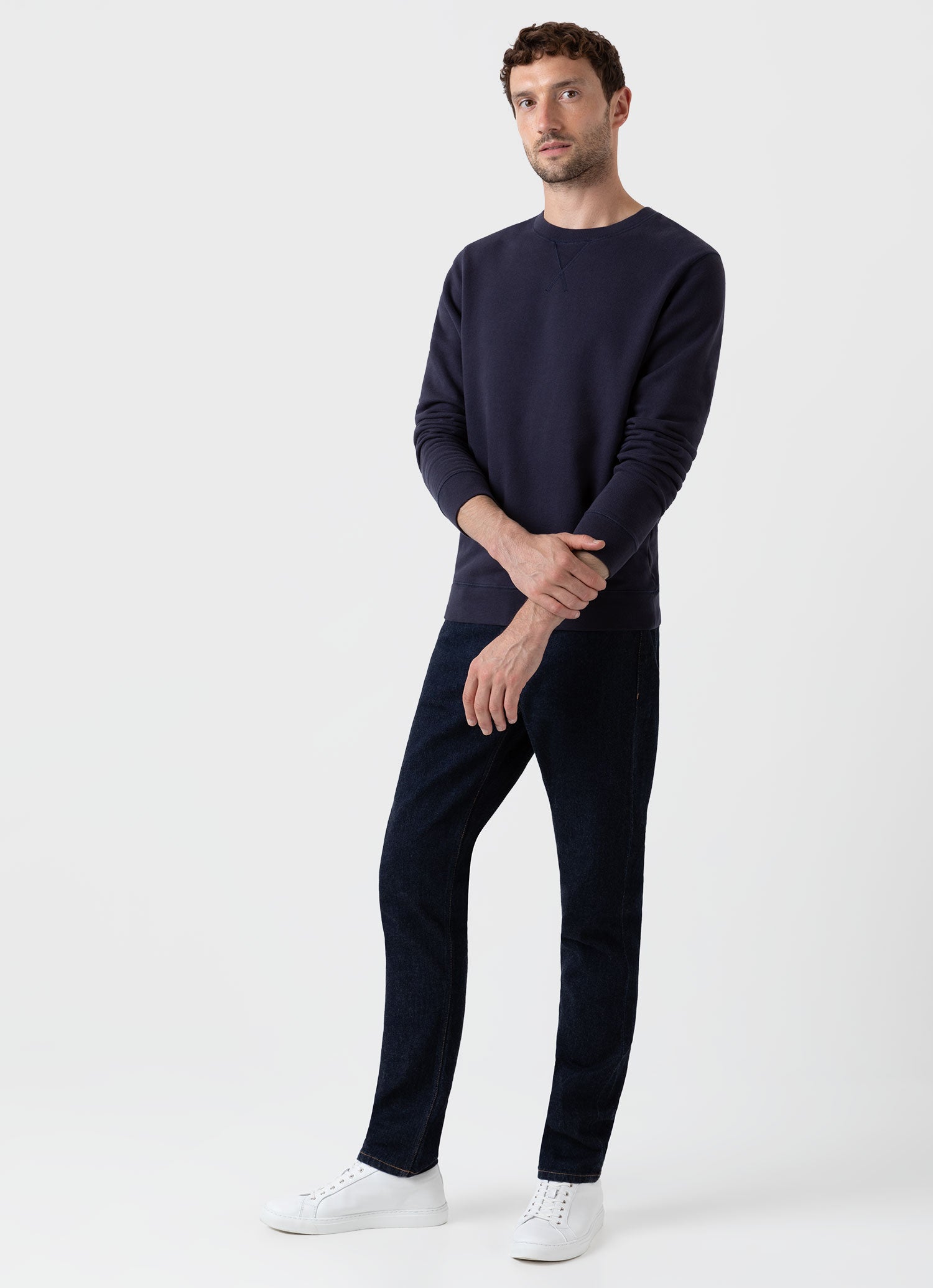 Men's Loopback Sweatshirt in Navy Exceptionally Soft Loopback Fabric 100% Cotton Relaxed Fit Casual Sweatshirt