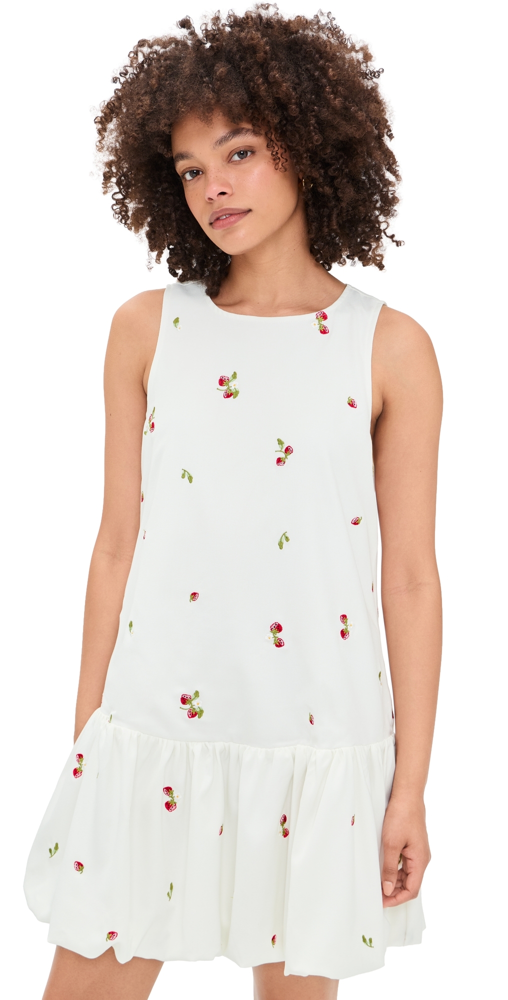 Strawberry Kiss Bubble Hem Mini Dress White Red Multi