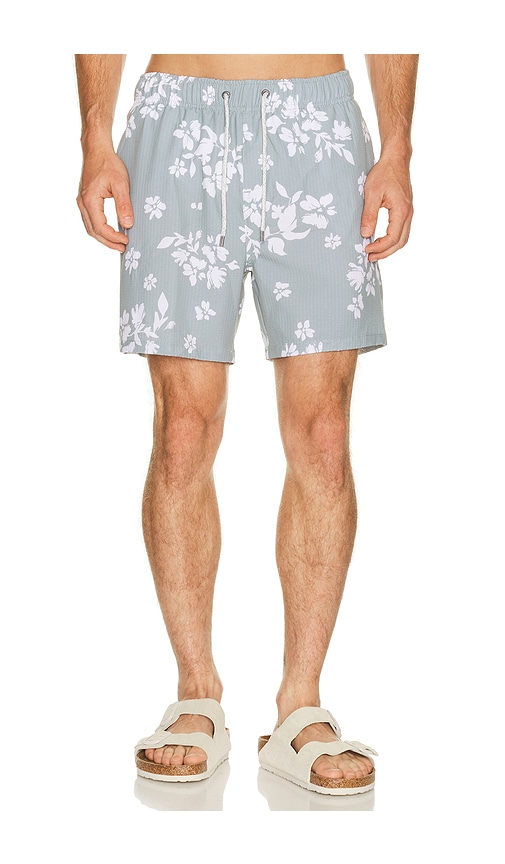 Vintage Summer Seersucker Strech Volley Swim Trunks in Green. M. Also in S, L, XL/1X, XXL/2X