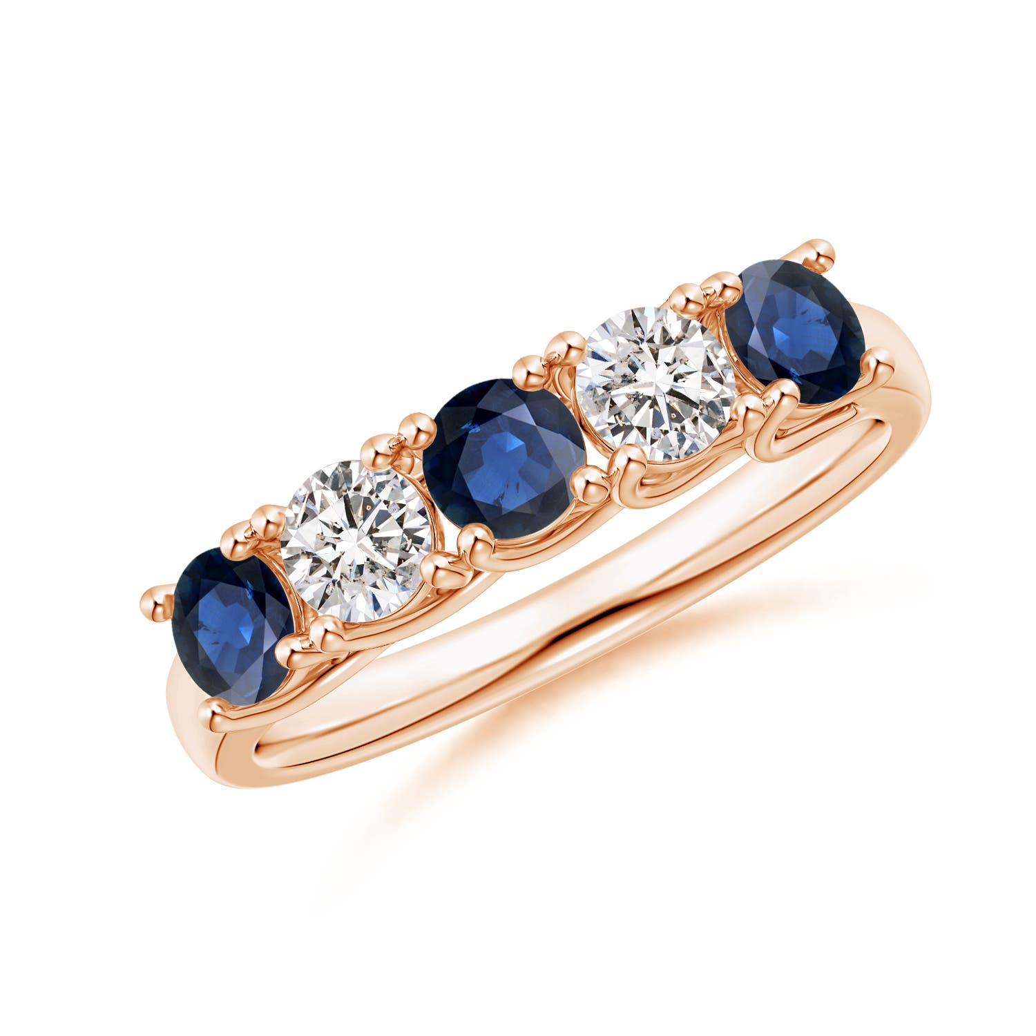 Angara 0.78 Carat Half Eternity Five Stone Sapphire and Diamond Wedding Band in 14K Rose Gold