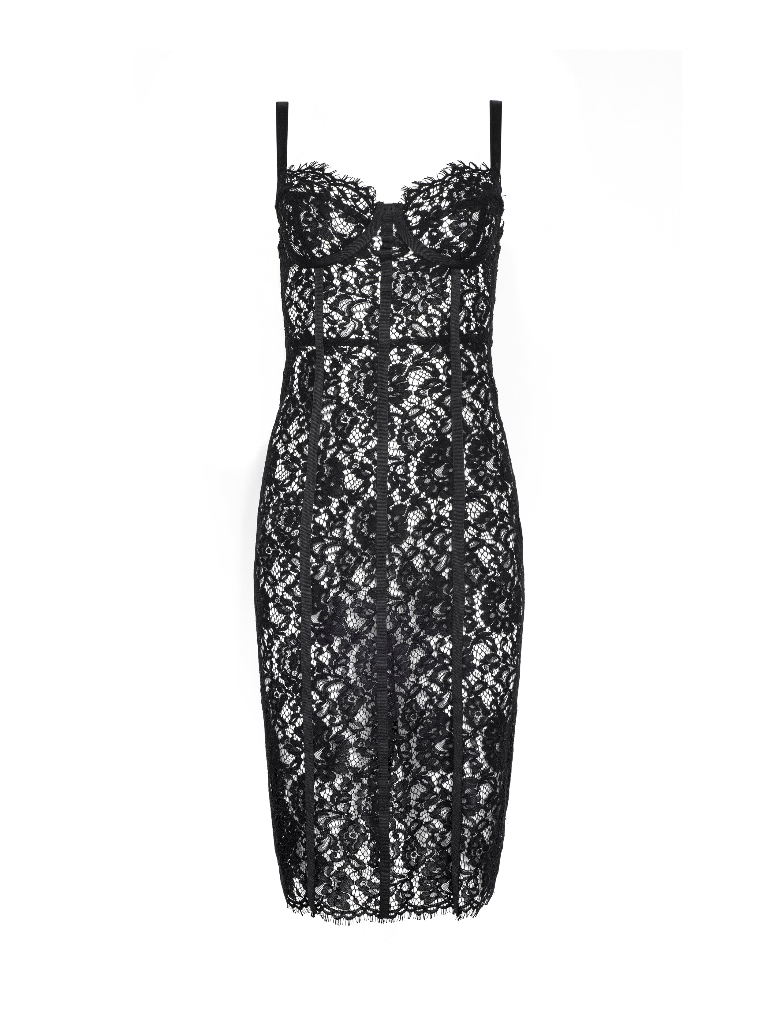 Jennifer Lace Midi Dress In Black