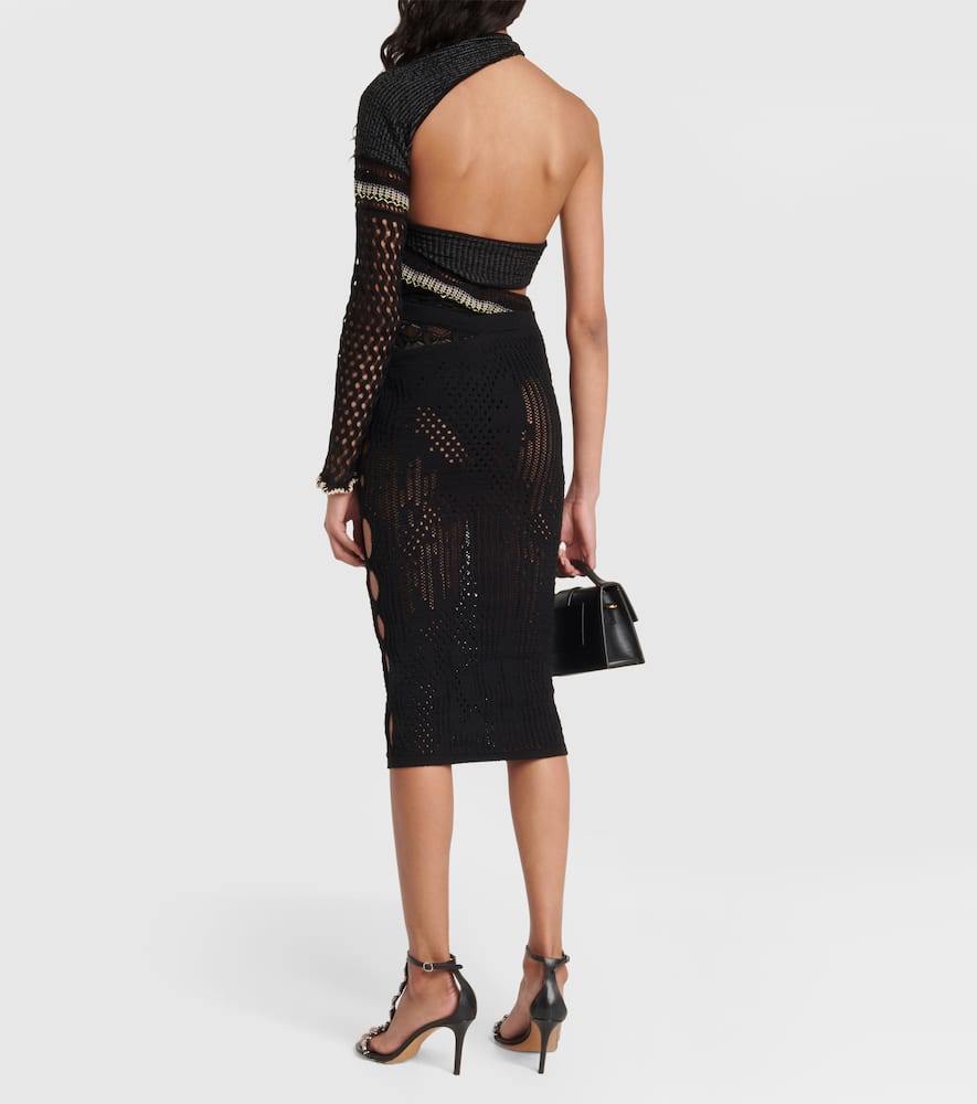 Cutout cotton knit midi skirt
