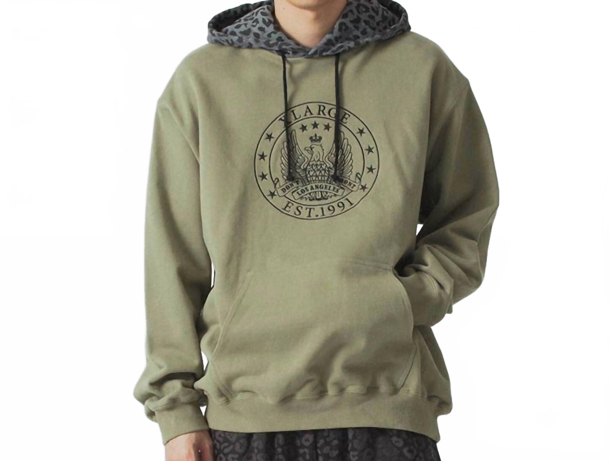 Pattern Blocked Hooded Sweatshirt In Olive