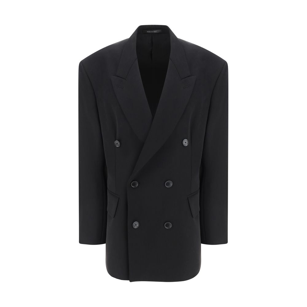 Double-Breasted Wool Blazer — Black