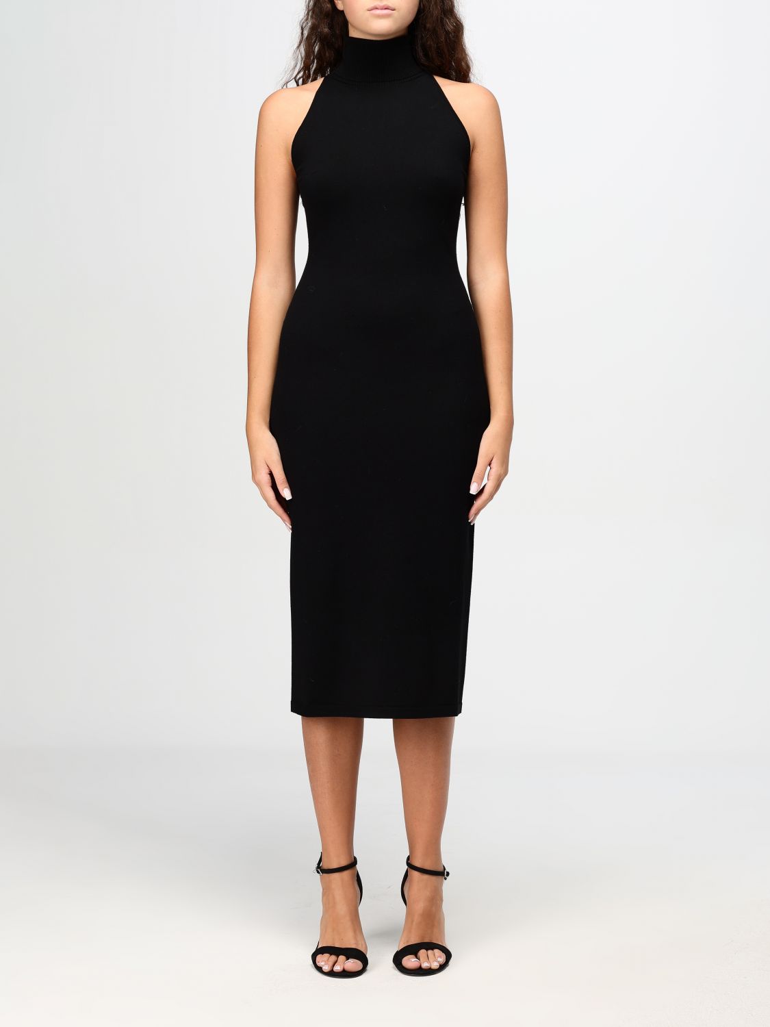 Halterneck rib-knit midi dress - Black