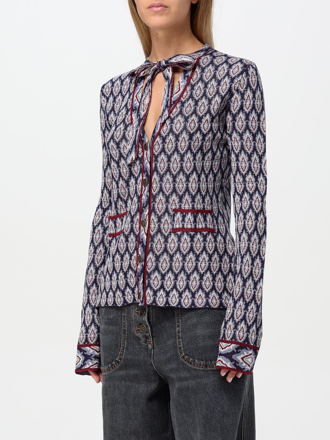Bow-detail jacquard cardigan - Blue