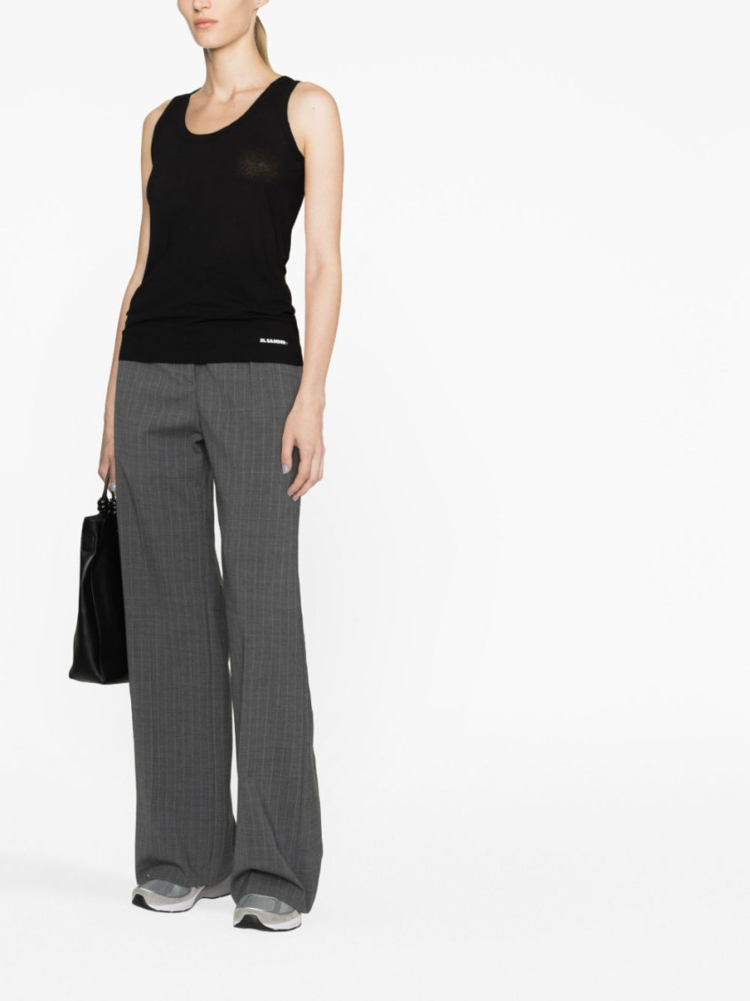Black Crewneck Sleeveless Top In Cotton Woman